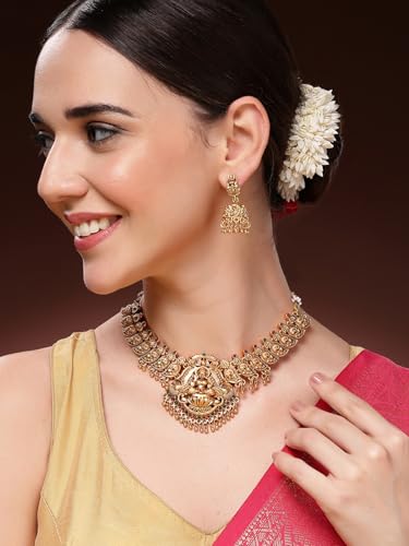 Image of Shining Diva Fashion Stylish Fancy Pearl Choker Traditional Jewellery Set for Women | Temple Necklace Set | Festive Wedding Party Necklace | 22k Gold Plated | Just Like Original Gold Jewellery
