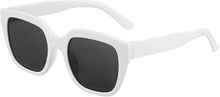 articulo QUARKZMAN Gafas De Sol Polarizadas Cuadradas Estilo Retro Moderno Para Mujeres Y Hombres Blanco (Lentes Grises)