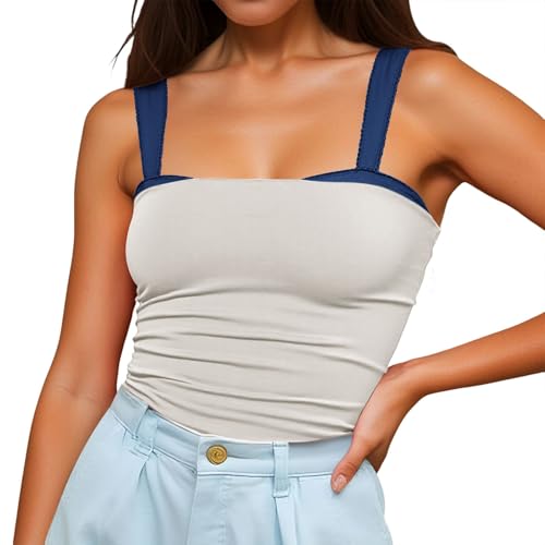 Crop Tops Mujer sin Mangas Top Cropped Top Cuello Cuadrado Camiseta sin Tirantes Sexy Abdomen Camiseta Verano Casual Tank Tops Camisola Top Backless Basic Shirt Camisola Camisola Streetwear, O blanco