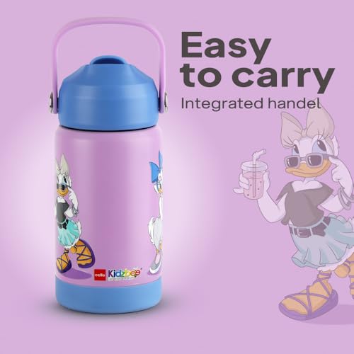 Image of CELLO Kidzbee Gen Alpha Stainless Steel Kids Flask Water Bottle 370 ml | 3D Daisy Duck Touch & Feel Design, Leakproof Lightweight Easy to Carry Hot and Cold Kids Flask Water Bottle For School & Travel