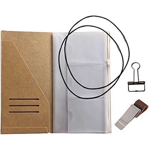 Standard Size Travelers Notebook Accessories Kit - Kraft File Folder, Zipper Case, Pen Holder, Binder Clip and 2 Elastic Bands Cover