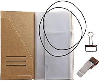 Travelers Notebook Accessories Kit - Kraft File Folder, Zipper Case, Pen Holder, Binder Clip and 2 Elastic Bands