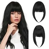 MY-LADY Clip in Pony Haarteile Echthaar 14g Leichter Schwarz Clip in French Bangs with Temples, Natürlicher Look Für Frauen Gesichtskonturen Korrigieren (#01)