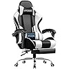 GTPLAYER Gaming Chair, Computer Chair with Footrest and Lumbar Support, Height Adjustable Game Chair with 360°-Swivel Seat and Headrest and for Office or Gaming (Pearl White)