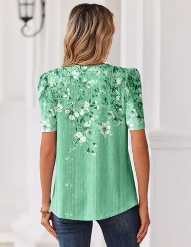 Image of Zeagoo Women Blouses Puff Short Sleeve Tops V Neck Dressy Casual Spring Shirts Boho Floral Cute Clothes 2026