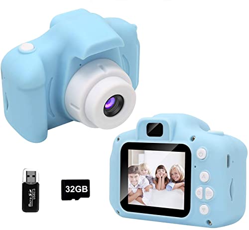 Cámara de fotos para niños, 2,0 pulgadas, 1080p, HD, cámara de fotos Selfie, mini cámara digital recargable, cámara de vídeo para niñas de 3 a 10 años con tarjeta de 32 G SD, lector de tarjetas Cover