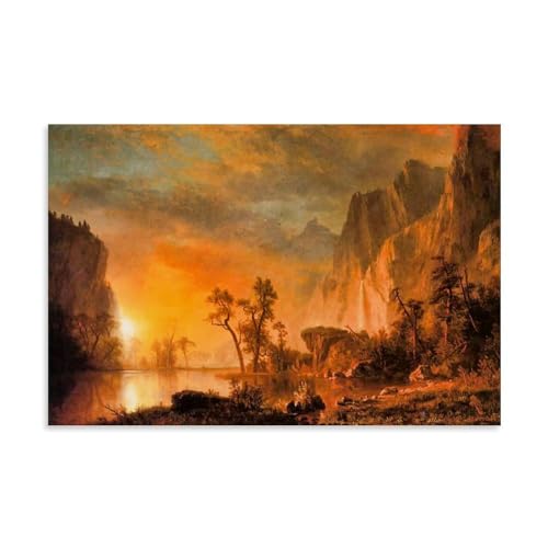 Albert Bierstadt アルバート・ビアスタット(ロッキー山脈の夕暮れ)風景 壁飾り キャンバス 印刷 ポスター バスルーム 寝室装飾 絵画 油彩画 ウォールアート 素晴らしいギフトUnframe16x24inch(40x60cm)