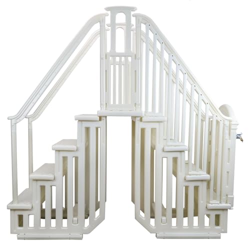 Aqua Select Anti-Slip Pool Steps Entrance System with Gate | Pearl White | for Above Ground Swimming Pools | Safety Stairs Capacity Up to 400 lbs
