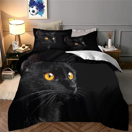 Parure de lit chat noir 140x200 cm housse couette imprimé 3D