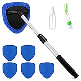 Potchen 8 Pcs Car Windshield Cleaner Tool Kit with Extendable Handle, Microfiber Towel Pads, Brush, Empty Spray Bottle for Auto Glass Wiper Suvs Rvs & Home Windows(Blue)