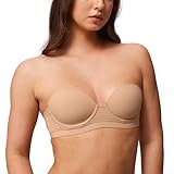 Halobliss Strapless Bras for Women Small Breasted Balconette Demi Underwire Lightly Lined Seamless Bra 32AA-38A Natural 34AA