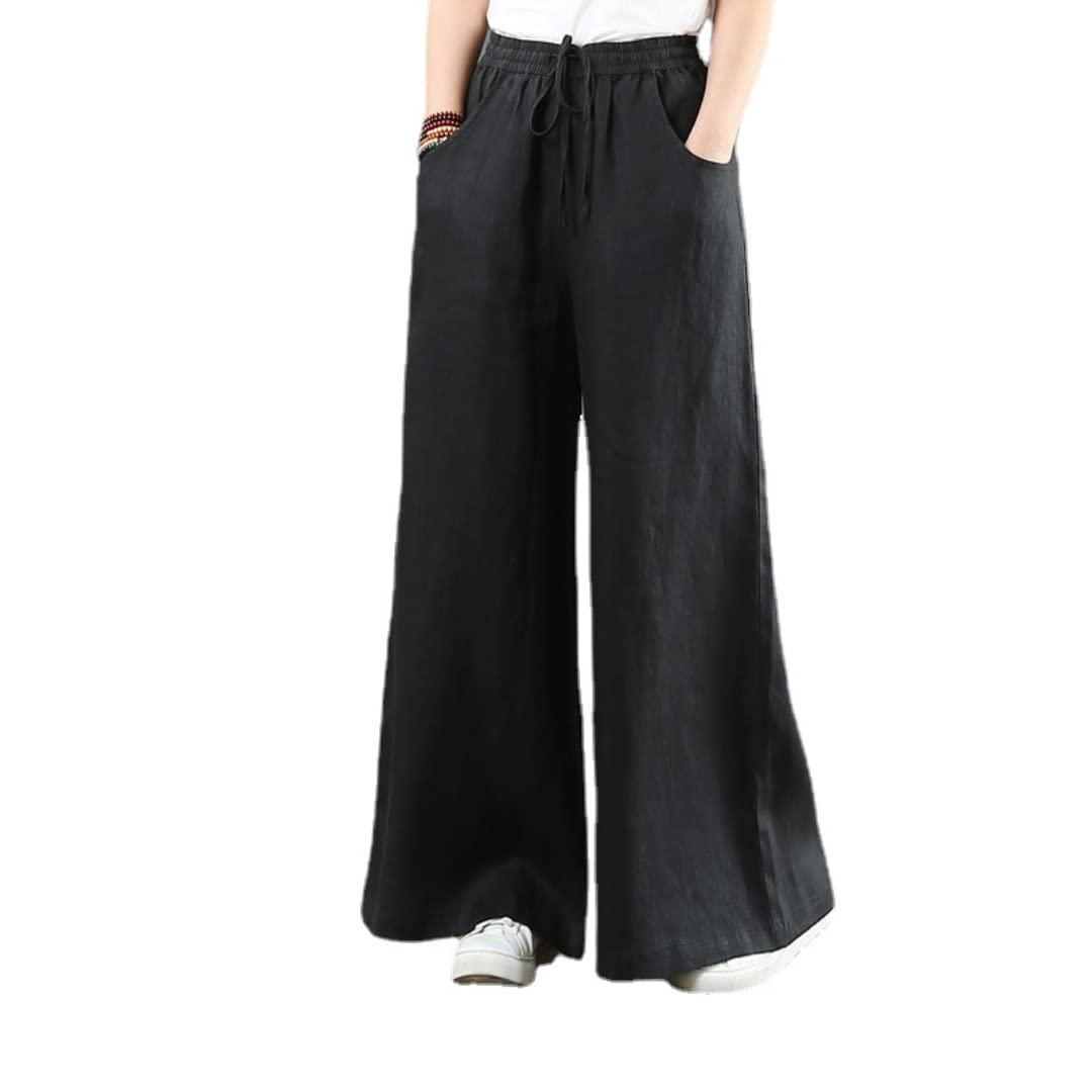 Summer Womens Solid Color Wide Leg Slacks Pants Trousers Baggy High Waist Casual Full Length Elegant Trousers
