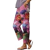 Xernbit Oil Painting Graphic Pants Women Casual Floral Print Elastic Waist Trousers Comfy Lightweight Summer Clothing Fashion Pocket Blossom M