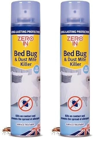Zero In Bed Bug & Dust Mite Killer - 300ml Aerosol. Ready-To-Use. Prevents Allergies, Long-Lasting Protection for Over 2 weeks Treats Mattresses, Beds and Furniture (Pack of 2) option