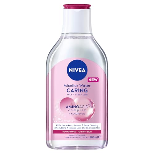 NIVEA Micellar Water Caring 400ml | Gentle Face Cleanser | Makeup Remover | For Dry & Sensitive Skin Types | Enriched with Amino Acid Complex + Almond Oil | Deep Hydration | No Residue