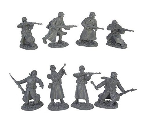 WWII Longcoat German Infantry Plastic Army Men: 16 Piece Set of 54mm Figures - 1:32 Scale