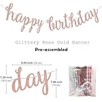OuMuaMua Pink Rose Gold Birthday Party Decorations Set, Rose Gold Glittery Happy Birthday banner, Tissue Paper Pom, Circle Dots Garland and Tassel Garland for BDAY Party Decorations - Image 4