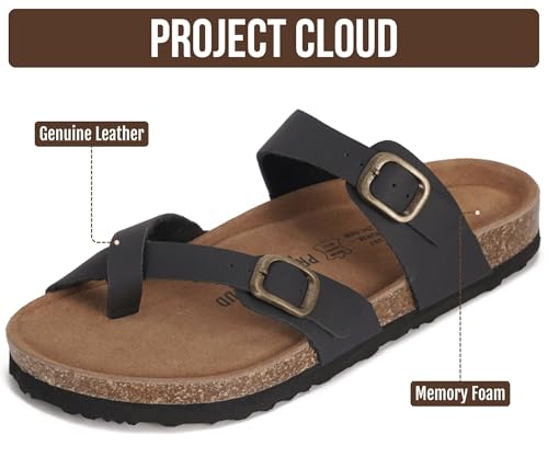 Image of Project Cloud 100% Genuine Leather Womens Sandals -Lightweight Womens Slides Memory Foam Insole & Cork Footbed Sandals Women - Non-Slip Beach Essentials Summer Sandals for Women 2026 (Lian)