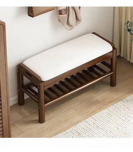 PANCY 玄関ベンチ 木製 無垢材 北欧 幅80cm 天然木 シューズラック 収納ベンチ 玄関椅子 玄関スツール シューズボックス 靴収納 雑貨 家具 (ブラウン, 80x30x40cm)