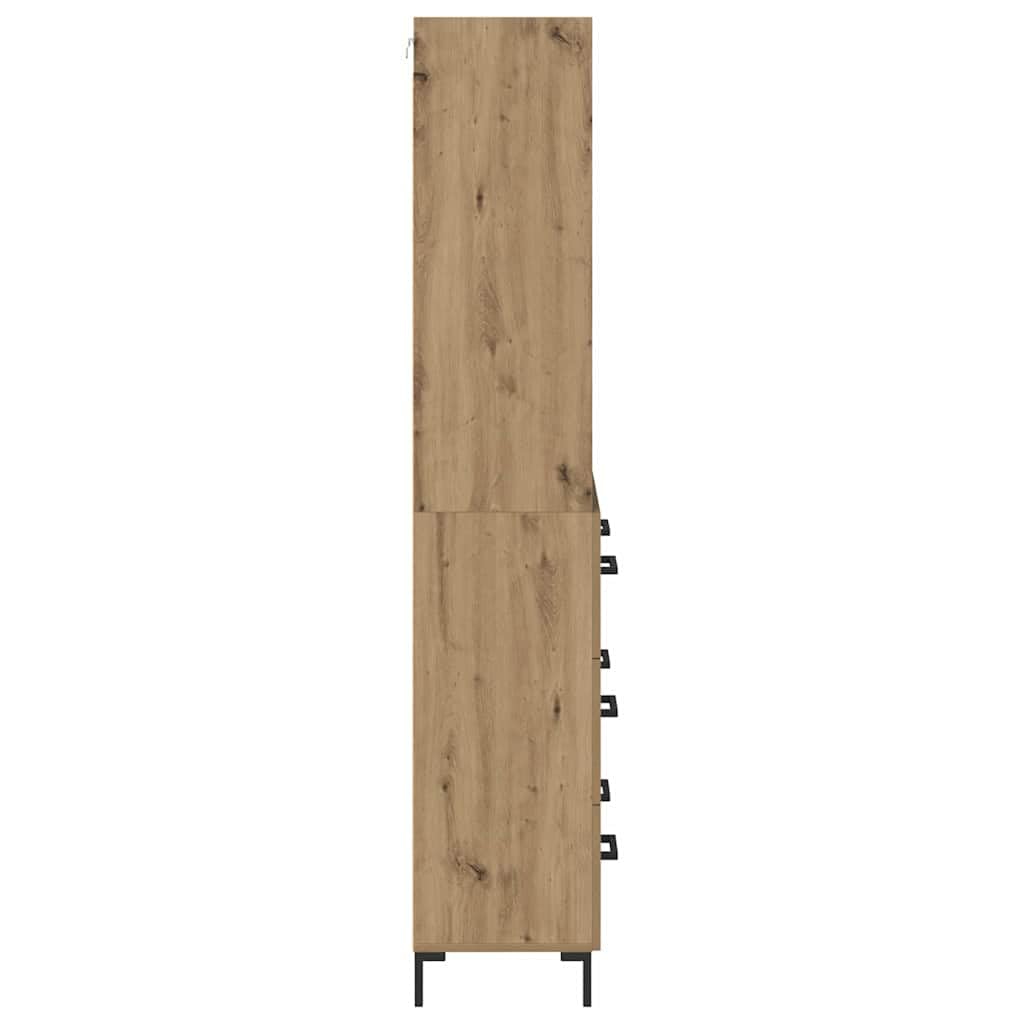 Artisan Oak Engineered Wood Highboard with 3 Drawers | Features a slim profile measuring 27.4 x 13.4 x 70.9 inches, providing vertical storage for living or dining rooms.