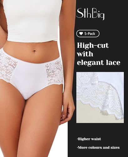 Sth Big Culotte Taille Haute Femme Coton Dentelle Slip Confort Lot de 5 – vue 4