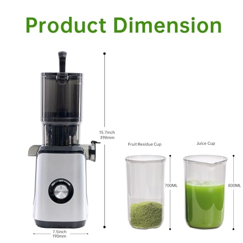 Image of NEWBULIG Cold Press Juicer Machines for Vegetables & Fruits, Silver | Slow Masticating Juicer Machine with Reverse Function, 4.25 inch Feed Chute, Stops Oxidation and Easy to Clean