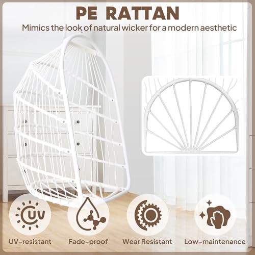 Silla hamaca de ratán con kit de acero inoxidable y cojín premium UV 6