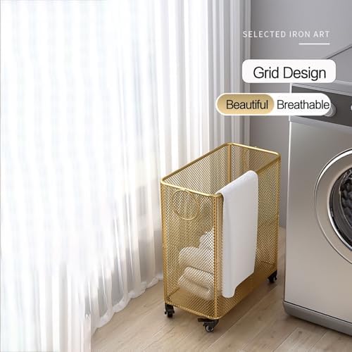 Rolling Laundry Basket on Wheels - Metal Cart for Laundry, Yoga Mat & More - Wire Hamper with Wheels for Effortless Transport & Organization