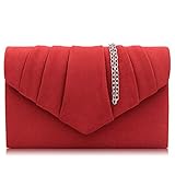Milisente Women Evening Bag Velvet Pleated Clutch Purse Envelope Clutches (Red)