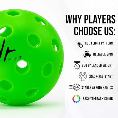 Image of PulseITRally Outdoor Pickleball Balls Set of 6 | 40 Precision Holes, Stable True Flight & Consistent Bounce | Durable High Visibility Pickle Balls for Training, Practice & Competition | Green