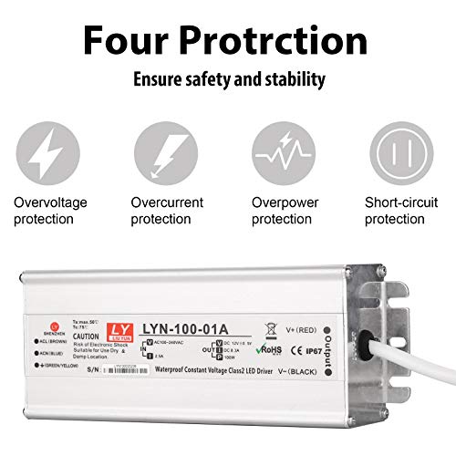 Led Driver 100 Watts 110V Ac To 12V Dc Low Voltage Output, Ip67 Waterproof Power Low Voltage Transformer Adapter With 3 Pin Plug Led Cable For Led Light Bar, Indoor And Outdoor Light String #TOP5