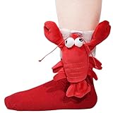 Himozoo 3D-Stricksocken mit Tiermotiven, Geschenke für Mutter, Frau und Tochter, lustige Bodensocken für Weihnachten, warme und weiche Faultiere, Kaninchen, Tierumarmungssocken (Lobster)