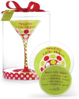 Mud Pie Eat, Drink and Be Merry Decorated Martini Glass, Santa's Helper