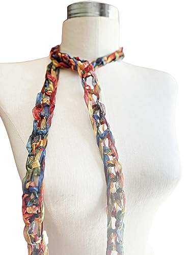Handmade Skinny Scarf, Multicolored Mix Necklace Scarf Lightweight Scarf, Fashion Scarf, Handmade in the USA, Fiber Jewelry Fashion Accessory Made in the USA