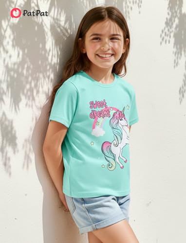 Image of PATPAT Girls Crewneck Short Sleeve Graphic Tees Animal Print Shirts Cute Summer Outfits 5-12 Years