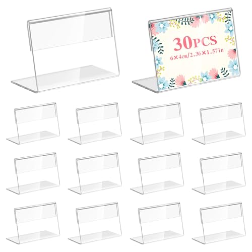 30 Piezas Soporte de Etiquetas Precio Soporte de Etiquetas Acrílico Porta Etiquetas Portaetiquetas Transparente Soporte Acrílico la Etiqueta Titular para Supermercados Tiendas Oficina (6 x 4 cm)