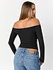 Trendy Queen Womens Long Sleeve Off The Shoulder Tops Going Out Basic T Shirts Cute Sexy Crop Boat Neck Y2K Corset Concert Fall Fashion 2026 Outfits Clothes Black M #3