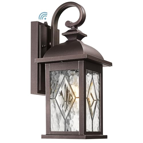 Image of FEMILA Dusk to Dawn Outdoor Wall Light Fixtures, 15 inch Exterior Waterproof Wall Sconce, Front Porch Lights, ORB Finish with Hammered Glass, E26, UL Listed, 4FD54B-PC ORB-SD