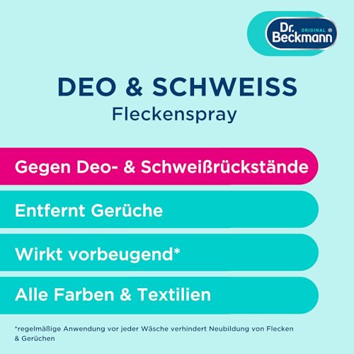 Dr. Beckmann Fleckenspray Deo & Schweiß | Spezialfleckentferner gegen Deo- und Schweißflecken | 250 ml