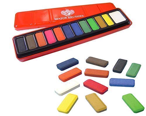 Major Brushes Red Artist Watercolour Paint Tin 12 Blocks & 12 Watercolour Replacement Blocks