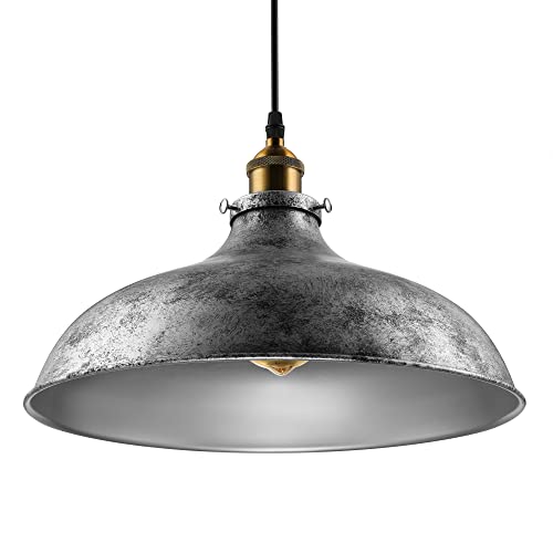 Baycheer Industrial Vintage Style Lid Shaped Pendant Lighting In Antique Silver Pendant Light Lamp Chandelier With 1 Light #TOP14