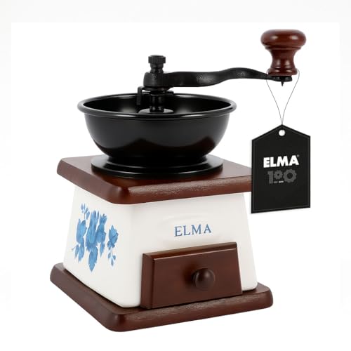 ELMA Moulin à Café Manuel en Céramique Design Vintage I Moulin à Usage Décoratif Style Rétro I 12,5 x 12,5 x 17 cm | Couleur Bois Funcé | Ne Moud pas le Café