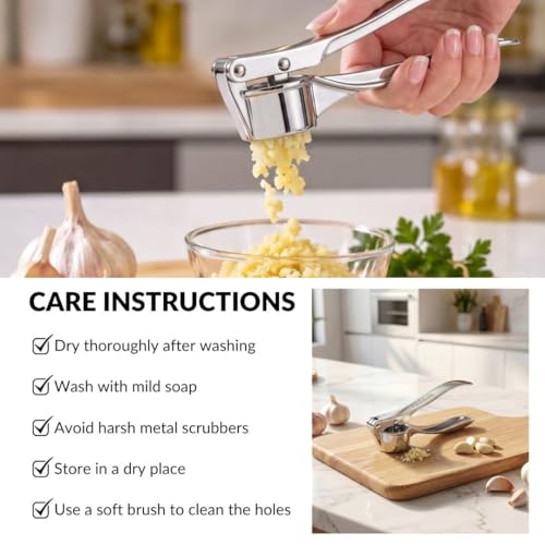 Image of Nestasia Stainless Steel Garlic Press Crusher - Rust Resistant Manual Easy-Squeeze Ginger Mincer for Kitchen | Dishwasher Safe Hand Press Garlic Grinding Tool for Fine Mincing
