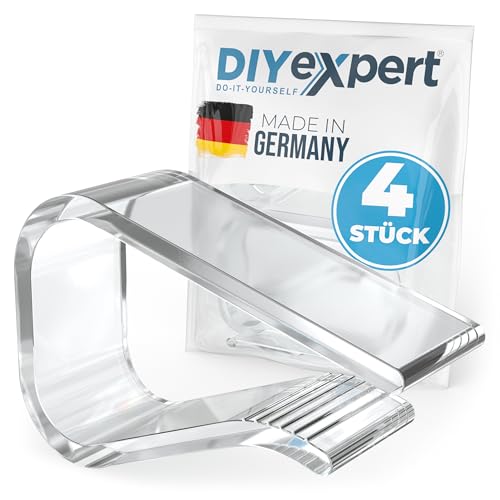 DIYexpert Lot de 4 pinces à nappe en plastique Transparent Pour tables jusqu’à 27 mm...