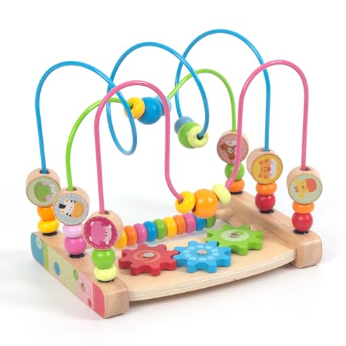 Bead Maze for Babies Wooden Educational Abacus Beads Circle Toddler Toys - Colorful Roller Coaster Activity Game Great Gift for Babies Toddlers Girls and Boys