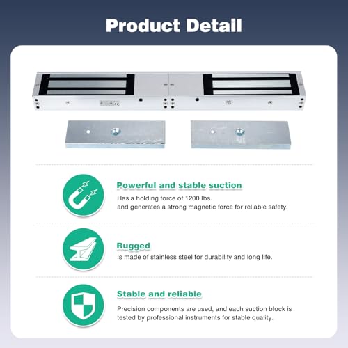 1200lbs Dual Door Electromagnetic Lock 12V Fail Safe Magnetic Lock with Heavy Duty Holding Force for Double Door Access Control System, Suitable for Bank Office Home Security by Yitrust - Used condition - Image 4