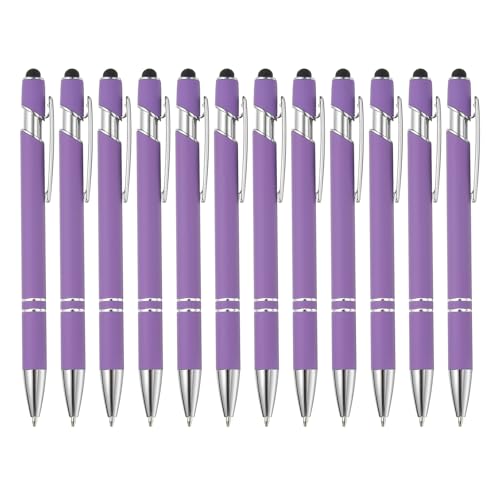Bolígrafos de metal 2 en 1 PATIKIL morados pack de 12 unidades con puntero táctil de 1.0 mm