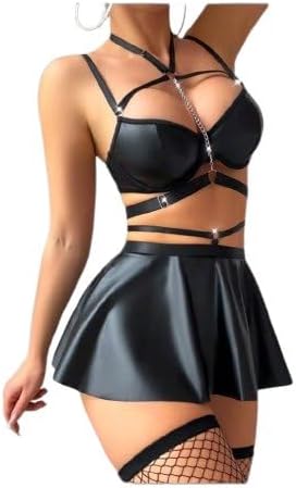 لانجري نسائي من إتش إن، مصنوع من الجلد والشبكي، باللون الأسود، مقاس وسط، بتصميم جريء 2026 - view 2