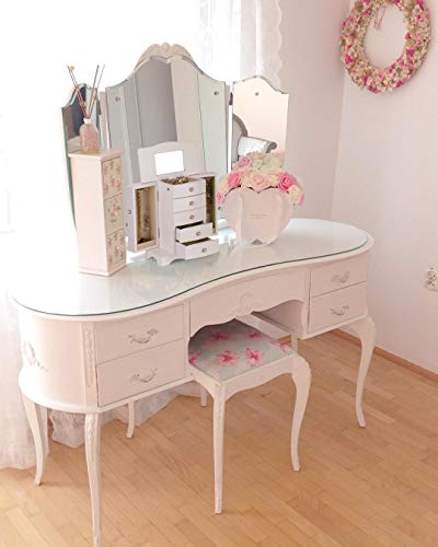 Jewelry Box - Made of Solid Wood with 4 Drawers Organizer and Built-in Necklace Carousel and Large Mirror White - Thumbnail 5