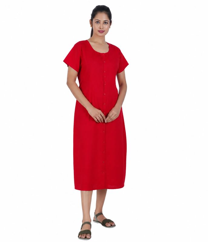 Image of MENMAII Women's [L-4XL] Full Open /Front Buttoned [a Kind of Adaptive Clothing] Multipurpose Nighty for Maternity /Pregnancy /Elderly /Patient /Feeding /Hospital Purpose Nighty Calf Length